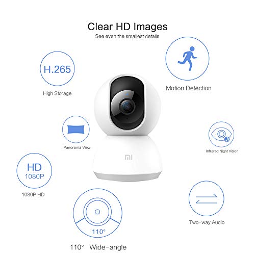 Xiaomi Cámara Domo HD 1080P Sistema de cámaras IP de Seguridad para vigilancia de Seguridad inalámbrica con Motion Tracker, Alerta de Actividad, visión Nocturna, iOS Android