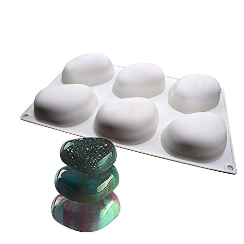 xiaoshenlu Molde de Pastel de Silicona, moldes Silicona 3D para postres pudín, 6 cavidades Forma de Piedra, Blanco