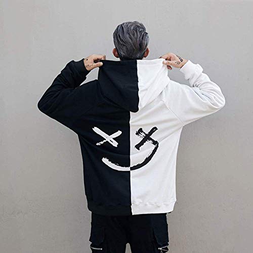 XIAOYAO Hombre Sudadera con Capucha Deportiva Manga Larga Hoodie Casual Camisa de Entrenamiento (XL, Blanco Negro)