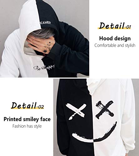 XIAOYAO Hombre Sudadera con Capucha Deportiva Manga Larga Hoodie Casual Camisa de Entrenamiento (XL, Blanco Negro)