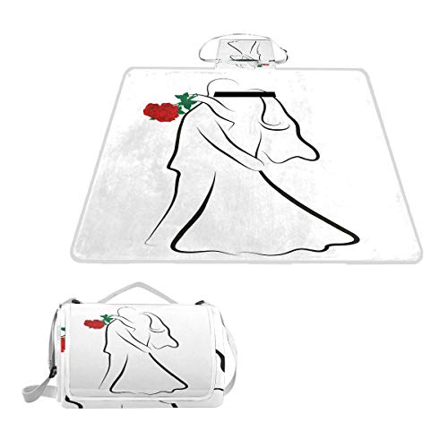 XINGAKA Manta de Picnic Impermeable，Impresión de Pareja de Silueta Blanca Negra，Alfombra Plegable para Camping Parque