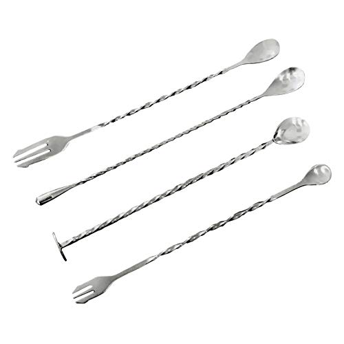 Xingsiyue Acero Inoxidable Kit de Cuchara de Bar - Espiral Manejar Coctelera de Cóctel Partido Cocina Jugo Té de la leche Spoon Doble Cabeza Set de Vino (4 Paquetes)