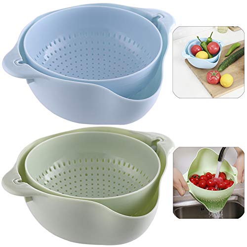 Xinlie Colador de Cocina Colador Conjunto de Cuenco Giratoria de Doble Capa y Cesta Colador Desmontable de Plástico Cesta de Drenaje 2 en 1 para Limpiar, Lavar y Mezclar Frutas y Verduras(2 Piezas)