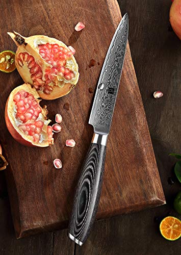 XINZUO Cuchillo de Uso Pelar 12,5cm de Acero Damasco Japonés 67 Capas Profesional Cuchillo de Fruta Cocina con Pakkawood Mango - Ya Serie