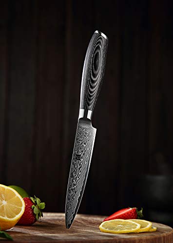 XINZUO Cuchillo de Uso Pelar 12,5cm de Acero Damasco Japonés 67 Capas Profesional Cuchillo de Fruta Cocina con Pakkawood Mango - Ya Serie