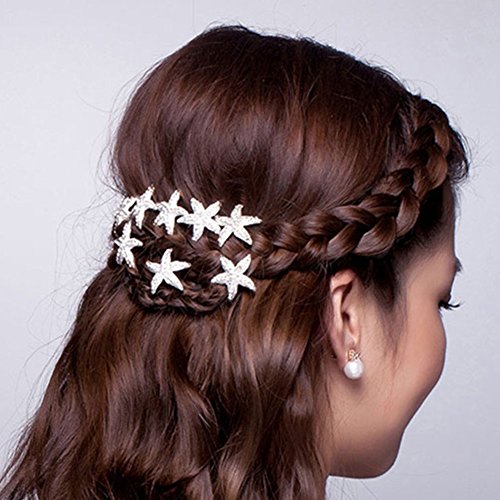 Xiton- 10 pines para el pelo de estrella de mar de cristal en tono plateado para horquillas de boda