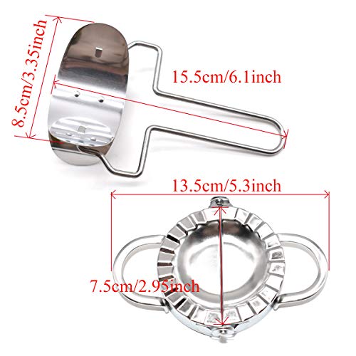 Xiuyer Molde para Empanadillas, 2 Tamaños Dumpling Maker de Acero INOX y 1 Prensa de Masa Ravioli Cortador Cocina Utensilio para Hacer Empanadillas Ravioli Pastas a Mano(7,5 8,5 9,5 cm)