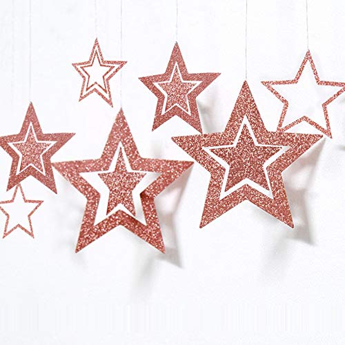 Xkfgcm 3 Set 2m Centelleo Estrella Fiesta Decoración 3D Estrella Color Bandera Guirnalda Pancarta Decorativa Navideña para Decoración de Fiestas Cumpleaños Bebé Ducha Graduación ro rosa