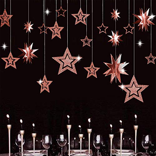 Xkfgcm 3 Set 2m Centelleo Estrella Fiesta Decoración 3D Estrella Color Bandera Guirnalda Pancarta Decorativa Navideña para Decoración de Fiestas Cumpleaños Bebé Ducha Graduación ro rosa