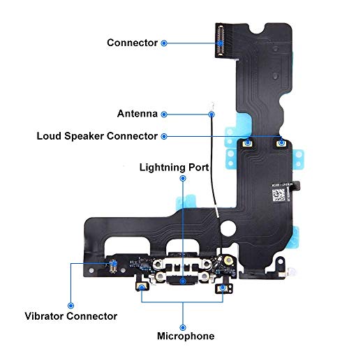 Xlhama Connector Dock Compatible con iPhone 7 (Negro) Charging Port Puerto de Carga de Repuesto Puerto USB de Carga, Cable Flexible, Micrófono, Conector de Audio, Antena, Incl.Tools