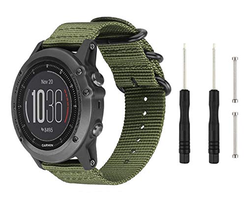 XMDirect Correa Garmin Fenix 3, 26mm Nailon Trenzado Pulseras de Repuesto Accesorios Nylon Strap para Garmin Fenix/Fenix 2 / Fenix 3 / Fenix 3 HR, Garmin Quatix/Quatix 3, Garmin D2, Fenix 5X (Verde)