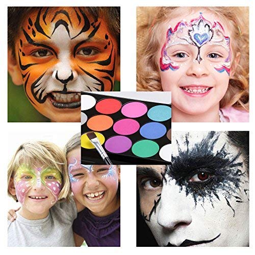 XPASSION Kit de Pintura Facial. Set de Maquillaje, Pinturas Corporales, Pintura Cara Professional Juego con 1 brocha 15 Colores para niños Fiestas Body Painting de Halloween Make Up