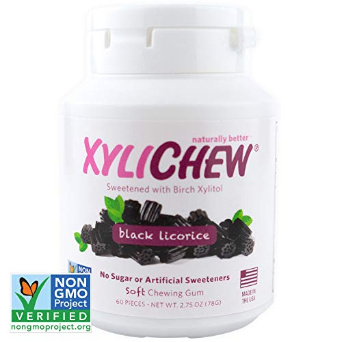 Xylichew 100% de xilitol chewing gum tarros - no ogm, gluten, aspartamo, y la goma sin azúcar aliento -bad y sequedad de boca 60 unidades regaliz