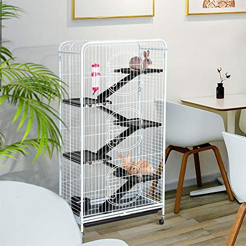 Yaheetech Jaula para Hámster Jaula para Mascota Conejo 64 x 43,7 x 131,2 cm Jaula Grande con Ruedas Blanco