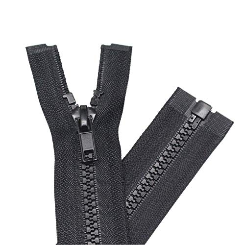 YaHoGa 2 piezas 60 cm # 5 separación cremalleras para chaqueta coser abrigos cremallera negro cremalleras de plástico moldeado (60 cm 2 piezas)