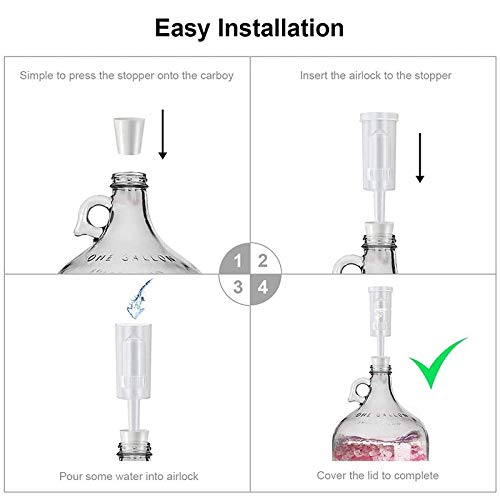 YanYun VáLvula de Sello de Escape de 5 Paquetes con TapóN de Goma para Esclusa de Aire Esclusa de Aire Doble para la FabricacióN de Vino, FermentacióN de Cerveza de Vidrio