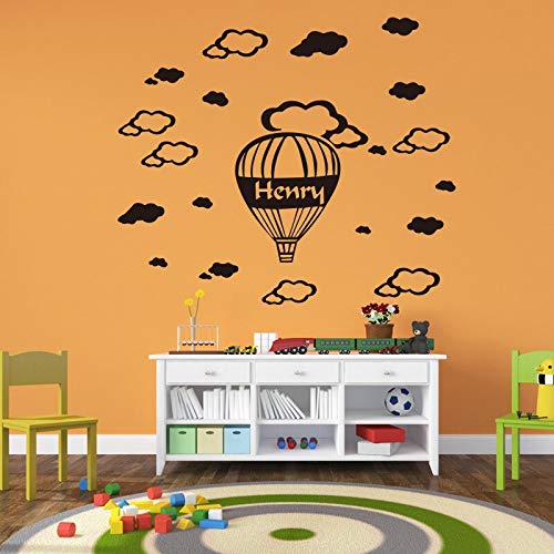 yaonuli Globo de Aire Caliente en la Nube Adhesivo de Pared con Nombre Personalizable para la decoración del hogar de la Sala Decoración de Pared de Vinilo separable77x97cm