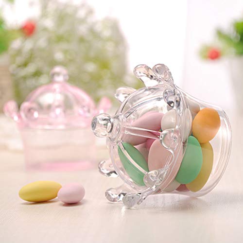 Yardwe Pequeño Tarro de Plástico Transparente en Forma de Corona para Organizador de Cunetas Dulces Caramelo Chololate y Abalorios de Manualidades Navidad y Boda 2pcs