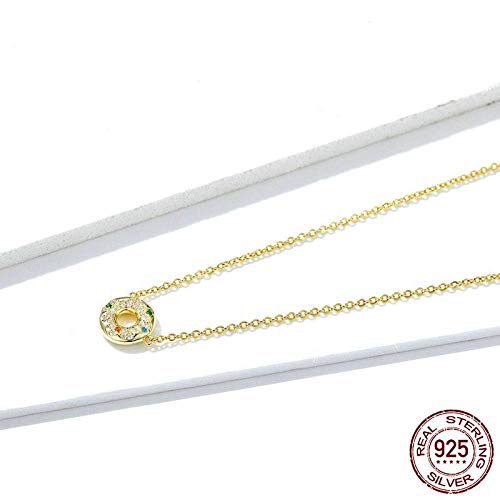 YAYADI Collar De Plata Mujer,Diseño Original Tarta De Dulce Donuts Collar Corto para La Mujer Auténtica Plata Esterlina 925 Joyería De Bodas De Oro