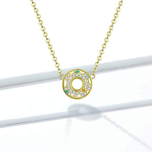 YAYADI Collar De Plata Mujer,Diseño Original Tarta De Dulce Donuts Collar Corto para La Mujer Auténtica Plata Esterlina 925 Joyería De Bodas De Oro