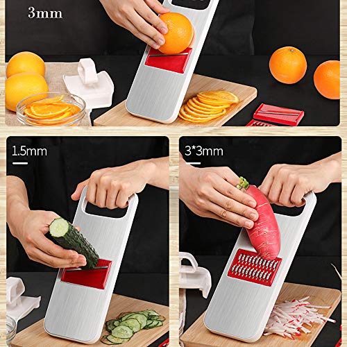 YDJGY Cortadora Verduras Cocina Food Choppers Julienne Slicer Con 3 Cuchillas Intercambiables Y Guardamanos Y Cepillo Limpieza, Mango Magnético Acero Inoxidable