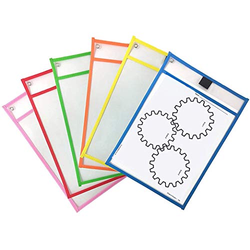 Yeelan 6 Pack Bolsillo de borrado en seco Bolsillo reutilizable limpios Bolso de almacenamiento de archivos de PVC Reutilización Protector de sábanas(6 colores, 6pcs, ajuste para el papel A4)