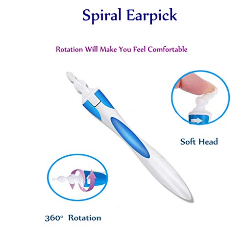 Yeelan Oído Limpiador Orejas Cera Agente de Mudanzas Cerumen Eliminación Herramienta Earpick Cuchara Equipo Suave Espiral Torunda Conjunto con Silicona Reemplazo Consejos para Niños Adulto (16 PCS)