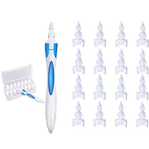 Yeelan Oído Limpiador Orejas Cera Agente de Mudanzas Cerumen Eliminación Herramienta Earpick Cuchara Equipo Suave Espiral Torunda Conjunto con Silicona Reemplazo Consejos para Niños Adulto (16 PCS)