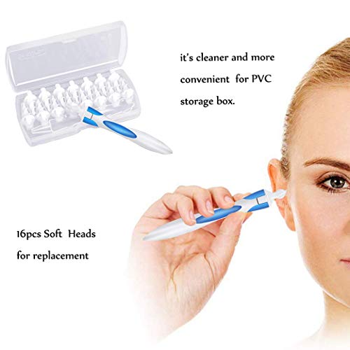 Yeelan Oído Limpiador Orejas Cera Agente de Mudanzas Cerumen Eliminación Herramienta Earpick Cuchara Equipo Suave Espiral Torunda Conjunto con Silicona Reemplazo Consejos para Niños Adulto (16 PCS)