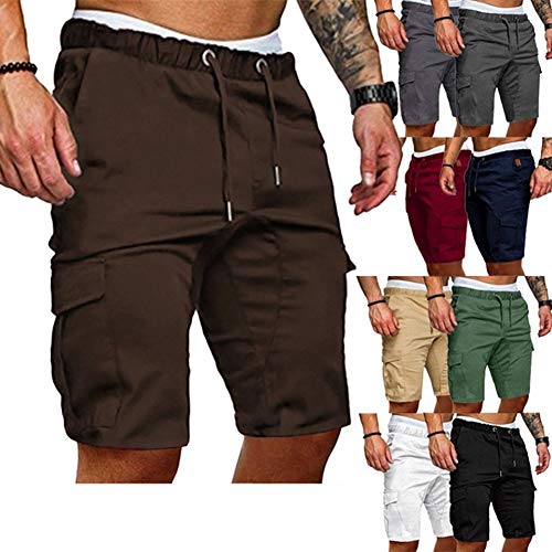 Yesgirl Pantalones Cortos Deportivos para Hombre con Bolsillos Verano Transpirable Short Pantalones Secado Rápido Running Gimnasio Jogging Fitness Shorts De Hombre Z1 Café Medium