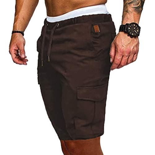 Yesgirl Pantalones Cortos Deportivos para Hombre con Bolsillos Verano Transpirable Short Pantalones Secado Rápido Running Gimnasio Jogging Fitness Shorts De Hombre Z1 Café Medium