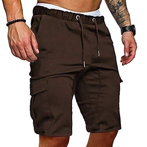 Yesgirl Pantalones Cortos Deportivos para Hombre con Bolsillos Verano Transpirable Short Pantalones Secado Rápido Running Gimnasio Jogging Fitness Shorts De Hombre Z1 Café Medium