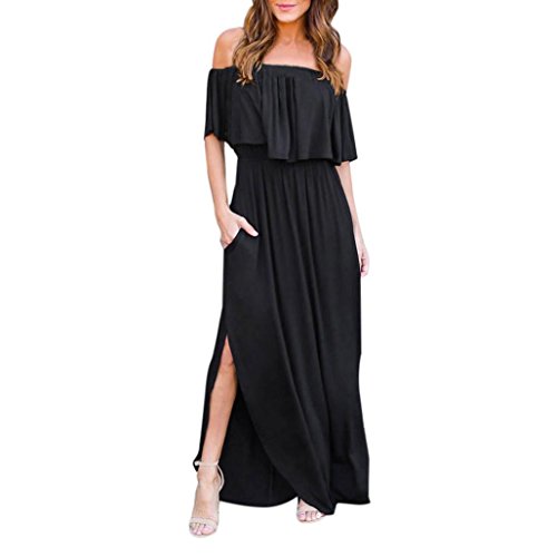 Yesmile Vestido de Mujer Vestido Corto Partido Vestido Elegante de Noche para Boda Boho Vestido Negro Largo de Verano sin Mangas para Mujer (Negro, L)