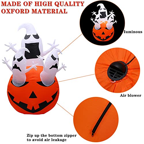 yidenguk inflables de Halloween, 4.9ft de Altura Calabaza decoración chost con Luces led Gigante de Halloween Calabaza Inflable al Aire Libre Cubierta de Vacaciones decoración de la Yarda del jardín