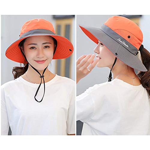 Yimidear Sombrero de Sol de Verano, para Mujeres, niñas, Plegable, ala Ancha, protección UV, cubeta para Pesca de Safari en la Playa - Naranja - Talla única