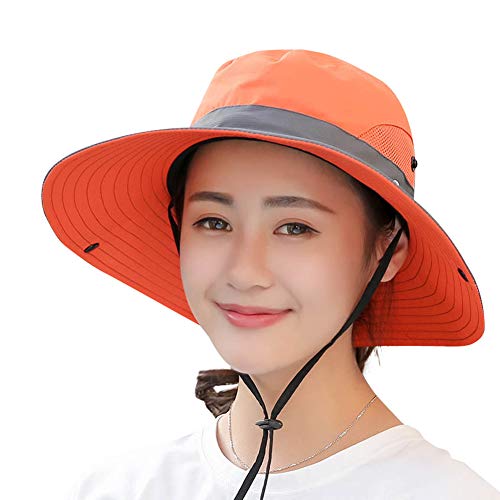 Yimidear Sombrero de Sol de Verano, para Mujeres, niñas, Plegable, ala Ancha, protección UV, cubeta para Pesca de Safari en la Playa - Naranja - Talla única