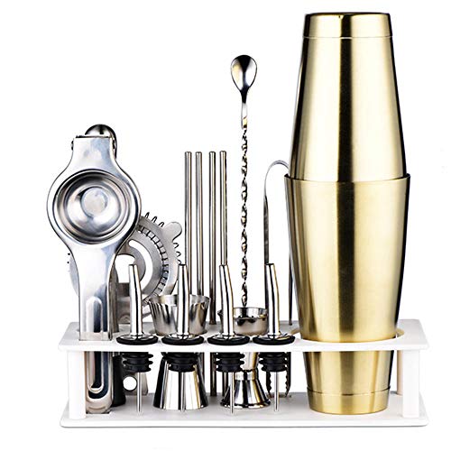 Yinaa Set de Coctelería Resistente a La Corrosión y Fácil de Limpiar Coctelera de Cóctel Accesorios Set Coctelera Boston Bar Kits Taza de Oficina Negra+Estante Blanco