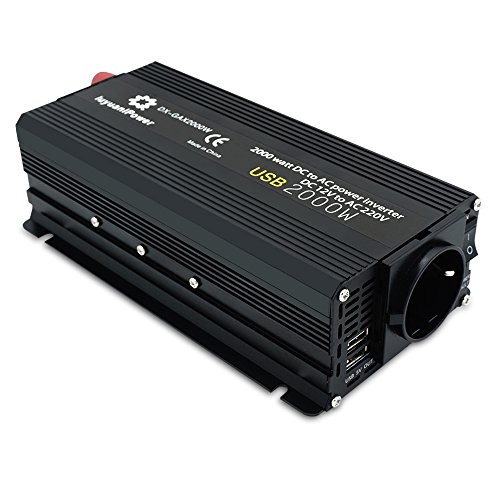 Yinleader - Inversor de Corriente 800W Pico 2000W DC 12V a 220V AC Salida, Dual Puertos USB 5V/2.4A para Coche, Caravana, Barco, cámping