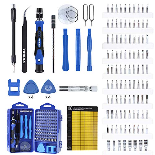 YINSAN 120 en 1 Juego de Destornilladores de Precisión con Magnetizador, Kit de Herramientas de Reparación de Bricolaje Profesional para iPhones, Laptops, Teléfono, Xboxs, Gafas, Reloj, Cámara, TV ect