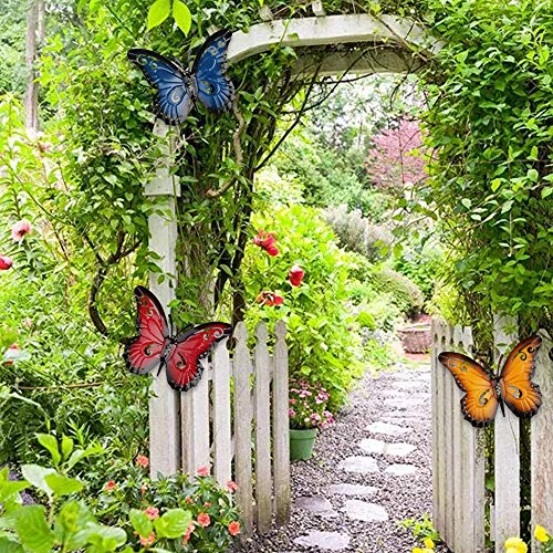 YiYa Mariposa de Metal un Grupo de 3 Colores Insecto Lindo para Colgar Arte de la Pared Jardín Decoración del césped Esculturas de Pared al Aire Libre de Interior