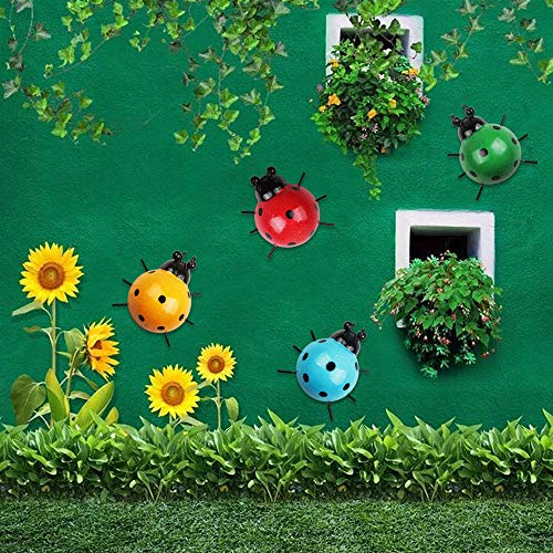 YiYa Mariquitas de metal un grupo de 4 colores Insecto lindo para colgar Arte de la pared Jardín Decoración del césped Esculturas de pared al aire libre de interior