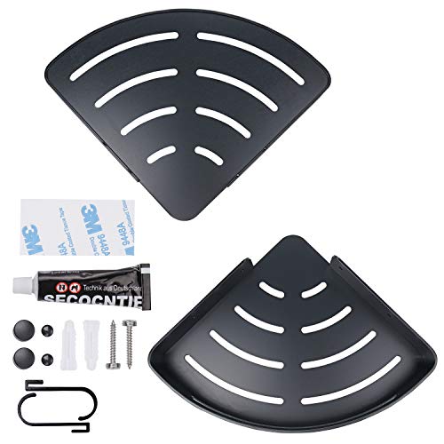 Yizhet 2Pcs Estanteria Ducha Sin Taladros Aluminio, Estantería Baño Esquina Estante Baño Adhesivo Rinconera Ducha Aluminio Estanteria Organizador Pared para Baño y Cocina(Negro)