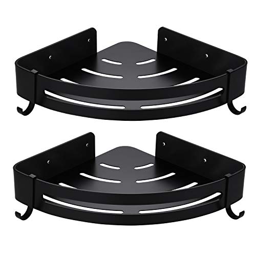 Yizhet 2Pcs Estanteria Ducha Sin Taladros Aluminio, Estantería Baño Esquina Estante Baño Adhesivo Rinconera Ducha Aluminio Estanteria Organizador Pared para Baño y Cocina(Negro)