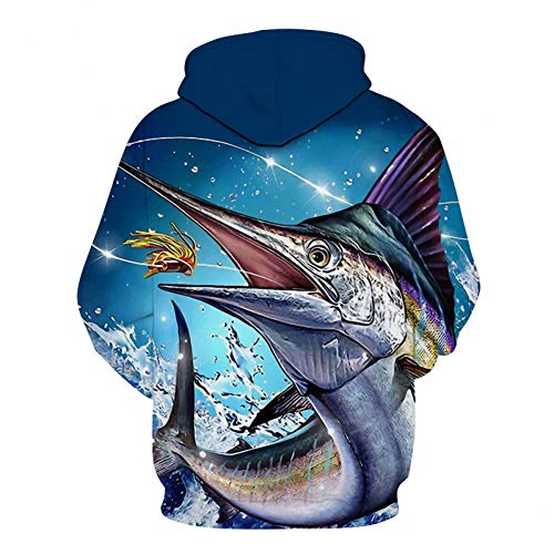 YJDSZD Sudadera con Capucha de Manga Larga con Estampado 3D Sudadera con Capucha Casual Juvenil Hip Hop de Manga Larga Streetwear School Blue Fishing atún patrón de pez Espada Imprimir