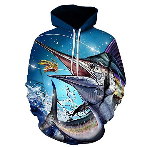 YJDSZD Sudadera con Capucha de Manga Larga con Estampado 3D Sudadera con Capucha Casual Juvenil Hip Hop de Manga Larga Streetwear School Blue Fishing atún patrón de pez Espada Imprimir