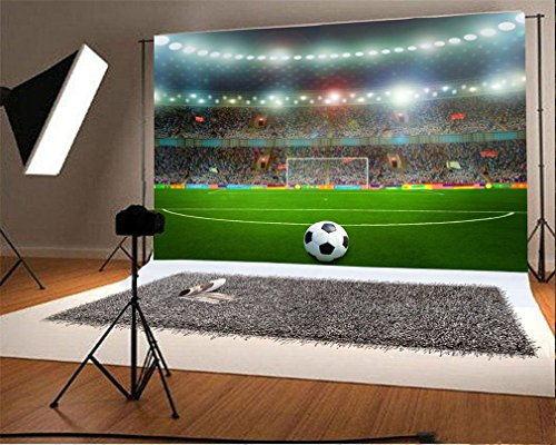 YongFoto 7x5ft Fotografía Vinilo Telón de fondo Fútbol Deportes de campo Iluminación interior hierba verde Photond Telones Fotografía Ph