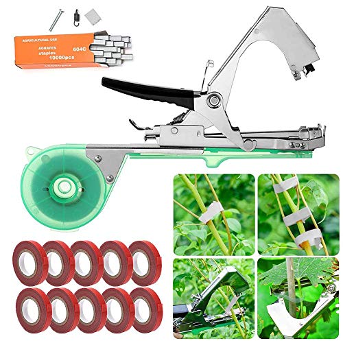 Yongirl - Máquina de atar plantas, herramienta de tapener para uvas, frambuesas, tomates y verduras, viene con cintas, grapas