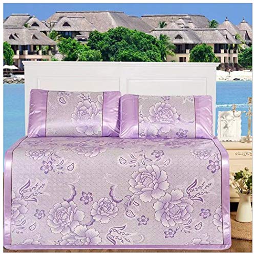 YONGYONG Ice-mat Estera De Verano Venta Al por Mayor Estera De Seda De Hielo De Tres Piezas Plegable Estera De Lavado Dormitorio Solo Asiento (Color : Purple, Size : 0.9m Bed 1 Pillowcase)