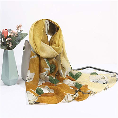 YONGYONG-scarf Lana Seda Bufanda De Seda Bordado De Seda Bufanda De Lana Magnolia Hecho A Mano Damas Chal Toalla De Playa 190 * 70cm (Color : Yellow Coffee)