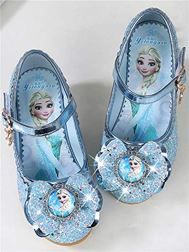 YOSICIL Disfraz Princesa Zapatos Frozen Elsa Zapatos de Lentejuelas Antideslizante Niñas Zapatos de Tacón Velcro Zapatillas de Baile para Vestir Fiesta Cumpleaños Boda Infantil 3-14 Años